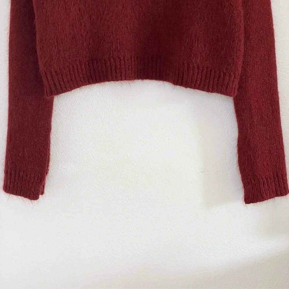 Cinq a Sept Issa Mohair Pullover Slit Cuff Sweater Pomegranate Red Medium